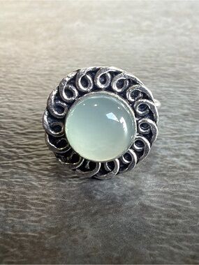 Boho Vintage Silver 925 Ring Size 6.5 Women Jewelry Blue Chalcedony Gemstone